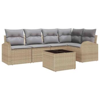 ARDEBO.de - 6-teiliges Garten Sofa Set mit Kissen Schwarz Poly Rattan, 2-Sitzer Garten Sofa mit Stauraum & Kissen Beige Poly Rattan