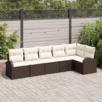 ARDEBO.de - 6-teilige Garten Sofagarnitur mit Kissen Braun Poly Rattan, 2-Sitzer Garten Sofa mit Stauraum & Kissen Braun Poly Rattan