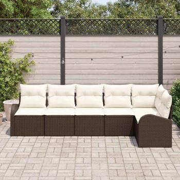 6-teilige Garten Sofagarnitur mit Kissen Braun Poly Rattan, 2-Sitzer Garten Sofa mit Stauraum & Kissen Braun Poly Rattan