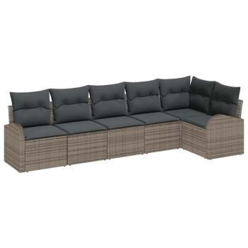 6-teiliges Garten Sofa Set mit Kissen Grau Poly Rattan, 2-Sitzer Garten Sofa mit Stauraum & Kissen Grau Poly Rattan