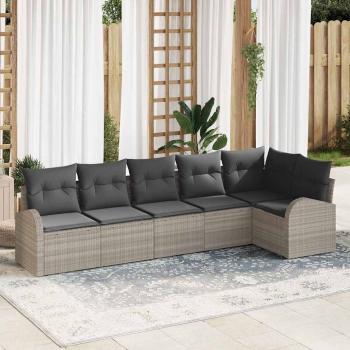 ARDEBO.de - 6-teiliges Garten-Sofa-Set mit Kissen Hellgraues Poly-Rattan, 2-Sitzer Garten-Sofa mit Stauraum & Kissen Hellgraues Poly-Rattan