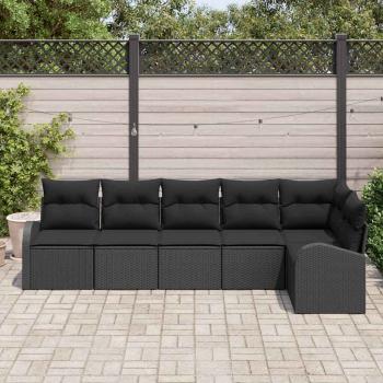 6-teiliges Garten Sofa Set mit Kissen aus schwarzem Poly Rattan, 2-Sitzer Garten Sofa mit Stauraum & Kissen aus schwarzem Poly Rattan