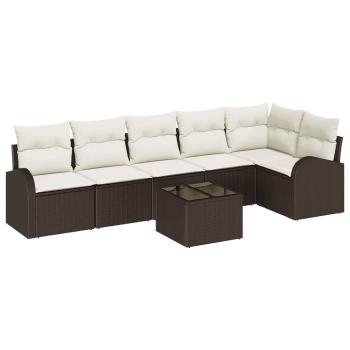 6-teiliges Garten Sofa Set mit Kissen graues Poly-Rattan, 2-Sitzer Garten Sofa mit Stauraum & Kissen braunes Poly-Rattan
