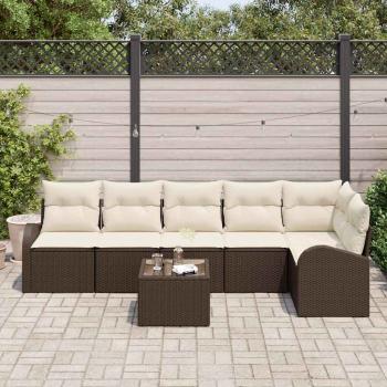 6-teiliges Garten Sofa Set mit Kissen graues Poly-Rattan, 2-Sitzer Garten Sofa mit Stauraum & Kissen braunes Poly-Rattan
