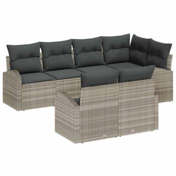 ARDEBO.de - 7-teiliges Garten Sofa Set mit Kissen Hellgraues Poly Rattan, 2-Sitzer Garten Sofa mit Stauraum & Kissen Hellgraues Poly Rattan