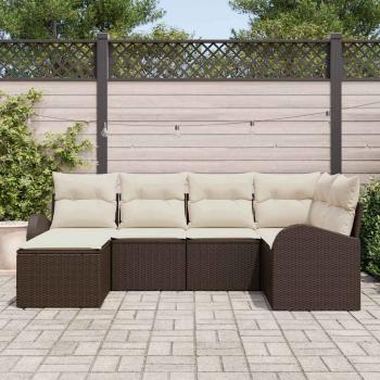 ARDEBO.de - 6-teiliges Gartensofa-Set mit Kissen Braun Poly Rattan, 2-Sitzer Gartensofa mit Stauraum und Kissen Braun Poly Rattan