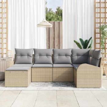 ARDEBO.de - 6-teiliges Garten Sofaset mit Kissen Beige Poly Rattan, 2-Sitzer Garten Sofa mit Stauraum & Kissen Beige Poly Rattan