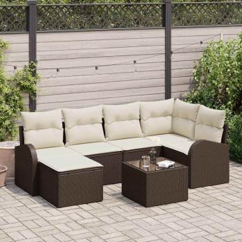 ARDEBO.de - Sofa Set 7 stk. Braun und Weiß Poly-Rattan