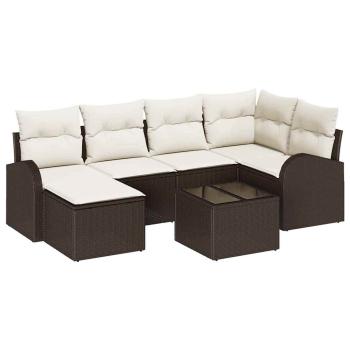 Sofa Set 7 stk. Braun und Weiß Poly-Rattan