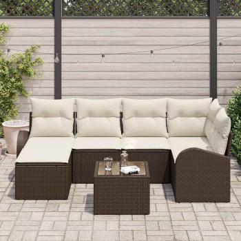 Sofa Set 7 stk. Braun und Weiß Poly-Rattan