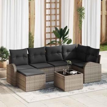 ARDEBO.de - 6-teiliges Garten-Sofaset mit Kissen Schwarzes Poly-Rattan, 2-Sitzer-Garten-Sofa mit Stauraum & Kissen Graues Poly-Rattan