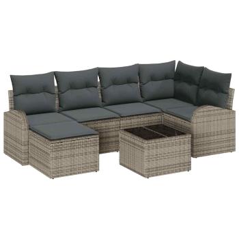 6-teiliges Garten-Sofaset mit Kissen Schwarzes Poly-Rattan, 2-Sitzer-Garten-Sofa mit Stauraum & Kissen Graues Poly-Rattan