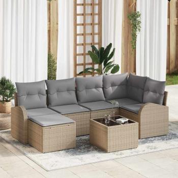 ARDEBO.de - 7-teiliges Garten-Sofa-Set mit Kissen Schwarz Poly Rattan, 2-Sitzer Garten-Sofa mit Stauraum & Kissen Beige Poly Rattan