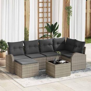 ARDEBO.de - Sofa Set mit Kissen mit Speicher 7 pcs Hellgrau Poly-Rattan