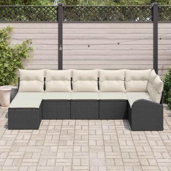 7-teiliges Garten-Sofa-Set mit Kissen Schwarz Poly-Rattan, 2-Sitzer Garten-Sofa mit Stauraum & Kissen Schwarz Poly-Rattan