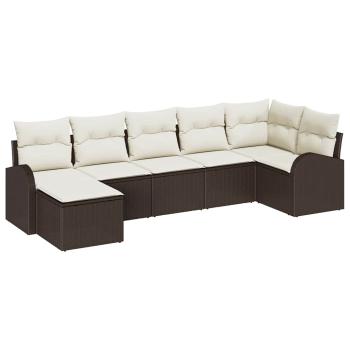 7 teiliges Garten Sofa Set mit Kissen Braun Poly Rattan, 2-Sitzer Garten Sofa mit Stauraum & Kissen Braun Poly Rattan