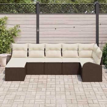 7 teiliges Garten Sofa Set mit Kissen Braun Poly Rattan, 2-Sitzer Garten Sofa mit Stauraum & Kissen Braun Poly Rattan