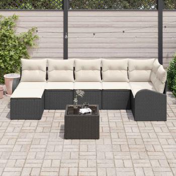 7-teiliges Garten-Sofa-Set mit Kissen, braunes Poly-Rattan, 2-Sitzer Garten-Sofa mit Stauraum & Kissen, schwarzes Poly-Rattan