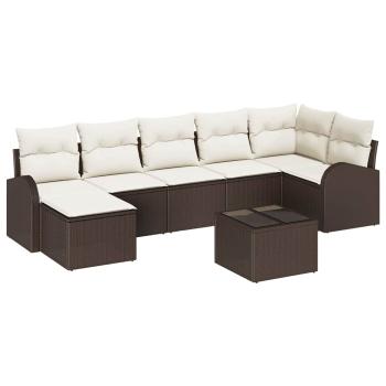7-teiliges Garten Sofa Set mit Kissen Grau Poly Rattan, 2-Sitzer Garten Sofa mit Stauraum & Kissen Braun Poly Rattan