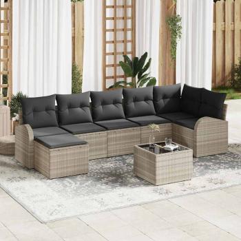 ARDEBO.de - 8-teiliges Garten Sofa Set mit Kissen Grau Poly Rattan, 2-Sitzer Garten Sofa mit Stauraum & Kissen Hellgrau Poly Rattan