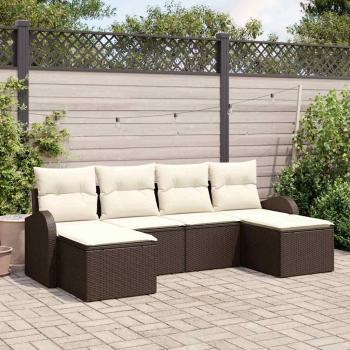 ARDEBO.de - 6-teiliges Garten-Sofa-Set mit Kissen Braun Poly-Rattan, 2-Sitzer Garten-Sofa mit Stauraum & Kissen Braun Poly-Rattan