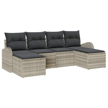 6-teiliges Garten Sofa Set mit Kissen Hellgrau Poly Rattan, 2-Sitzer Garten Sofa mit Stauraum & Kissen Hellgrau Poly Rattan