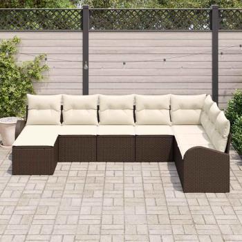 8-teiliges Garten Sofa Set mit Kissen Braun Poly Rattan, 2-Sitzer Garten Sofa mit Stauraum & Kissen Braun Poly Rattan