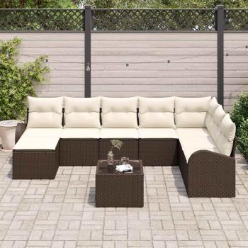 8-teiliges Garten Sofa Set mit Kissen Grau Poly Rattan, 2-Sitzer Garten Sofa mit Stauraum & Kissen Braun Poly Rattan