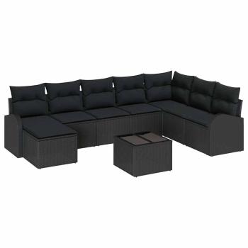 ARDEBO.de - 9-teiliges Garten Sofa Set mit Kissen Beige Poly Rattan, 2-Sitzer Garten Sofa mit Stauraum & Kissen Schwarz Poly Rattan
