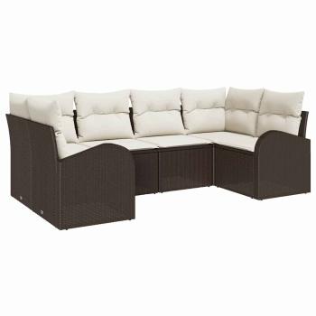 6-teiliges Garten Sofa Set mit Kissen Braun Poly Rattan, 2-Sitzer Garten Sofa mit Stauraum & Kissen Braun Poly Rattan