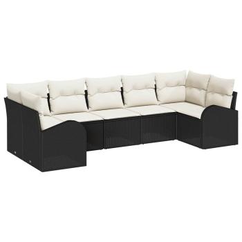 7-teiliges Garten-Sofa-Set mit Kissen in Schwarz Poly-Rattan, 2-Sitzer Garten-Sofa mit Stauraum & Kissen in Schwarz Poly-Rattan