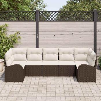 7-teiliges Garten Sofa Set mit Kissen Braun Poly Rattan, 2-Sitzer Garten Sofa mit Stauraum & Kissen Braun Poly Rattan
