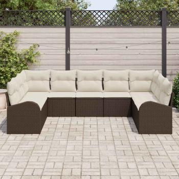 9-teiliges Garten-Sofa-Set mit Kissen Braun Poly-Rattan, 2-Sitzer Garten-Sofa mit Stauraum & Kissen Braun Poly-Rattan