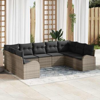 ARDEBO.de - 9-teiliges Garten Sofa Set mit Kissen Grau Poly Rattan, 2-Sitzer Garten Sofa mit Stauraum & Kissen Grau Poly Rattan