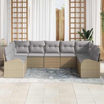 9-teiliges Garten Sofa Set mit Kissen Beige Poly Rattan, 2-Sitzer Garten Sofa mit Stauraum & Kissen Beige Poly Rattan
