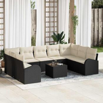 ARDEBO.de - 9-teiliges Garten-Sofa-Set mit Kissen Braun Poly-Rattan, 2-Sitzer Garten-Sofa mit Stauraum und Kissen Schwarz Poly-Rattan