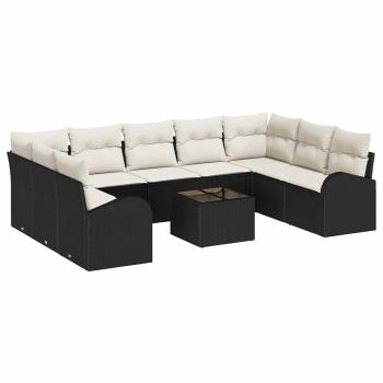 9-teiliges Garten-Sofa-Set mit Kissen Braun Poly-Rattan, 2-Sitzer Garten-Sofa mit Stauraum und Kissen Schwarz Poly-Rattan