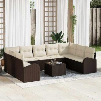 ARDEBO.de - 9-teiliges Garten Sofa Set mit Kissen Grau Poly Rattan, 2-Sitzer Garten Sofa mit Stauraum und Kissen Braunes Poly Rattan