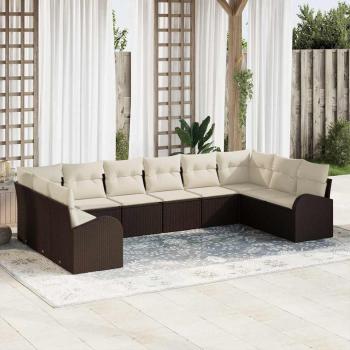 ARDEBO.de - 10-teiliges Garten Sofa Set mit Kissen Braun Poly Rattan, 2-Sitzer Garten Sofa mit Stauraum & Kissen Braun Poly Rattan
