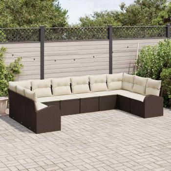 10-teiliges Garten Sofa Set mit Kissen Braun Poly Rattan, 2-Sitzer Garten Sofa mit Stauraum & Kissen Braun Poly Rattan