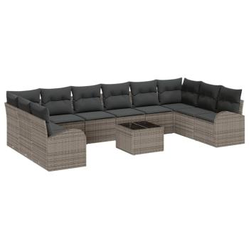 10-teiliges Garten-Sofa-Set mit Kissen Schwarz Poly-Rattan, 2-Sitzer Garten-Sofa mit Stauraum & Kissen Grau Poly-Rattan