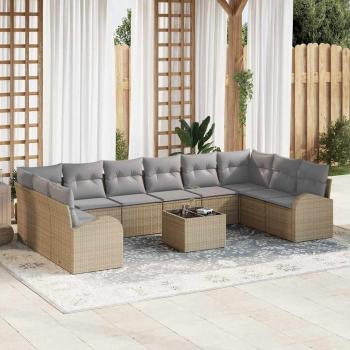 ARDEBO.de - 11-teiliges Gartensofa Set mit Kissen Schwarzes Poly Rattan, 2-Sitzer Gartensofa mit Stauraum & Kissen Beiges Poly Rattan
