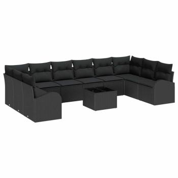 11-teiliges Garten Sofa Set mit Kissen Beige Poly Rattan, 2-Sitzer Garten Sofa mit Stauraum & Kissen Schwarz Poly Rattan