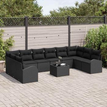 11-teiliges Garten Sofa Set mit Kissen Beige Poly Rattan, 2-Sitzer Garten Sofa mit Stauraum & Kissen Schwarz Poly Rattan