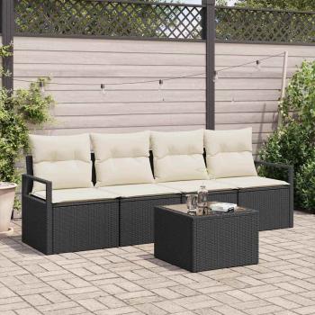 ARDEBO.de - 5-teiliges Garten-Sofaset mit Kissen Schwarz Poly Rattan, 2-Sitzer Garten-Sofa mit Stauraum & Kissen Schwarz Poly Rattan