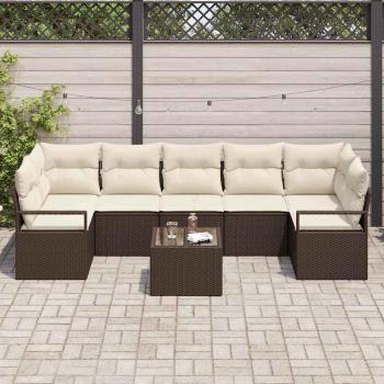 Gartensofa-set 8 stk. 7-Sitzanzahl Braun und Creme Poly-Rattan