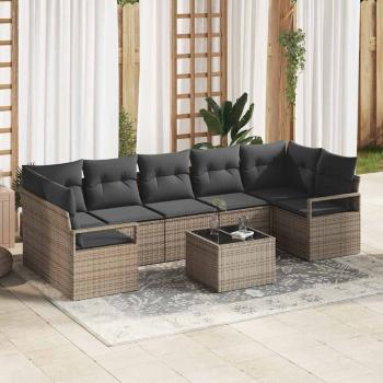ARDEBO.de - 8-teiliges Garten Sofa Set mit Kissen Graues Poly Rattan, 2-Sitzer Garten Sofa mit Stauraum & Kissen Graues Poly Rattan