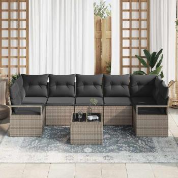 8-teiliges Garten Sofa Set mit Kissen Graues Poly Rattan, 2-Sitzer Garten Sofa mit Stauraum & Kissen Graues Poly Rattan