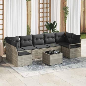 ARDEBO.de - 8-teiliges Garten Sofa Set mit Kissen Hellgrau Poly Rattan, 2-Sitzer Garten Sofa mit Stauraum & Kissen Grau Poly Rattan