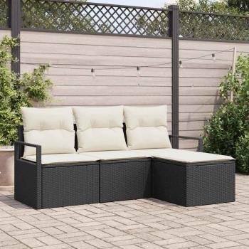 ARDEBO.de - 4-teiliges Garten-Sofa-Set mit Kissen Schwarzes Poly-Rattan, 2-Sitzer Garten-Sofa mit Stauraum & Kissen Schwarzes Poly-Rattan